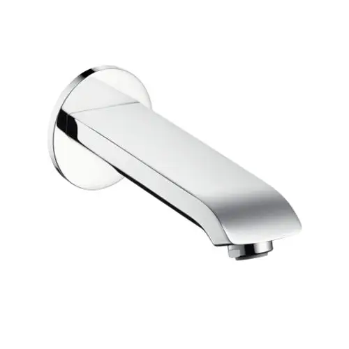 Wannenarmatur von Hansgrohe in Chrom, mit einem einfachen, geraden Auslauf und runder Wandmontage.